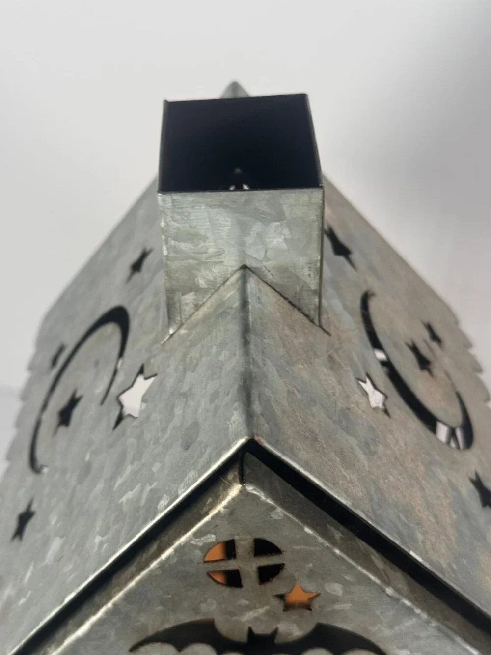 Rustic galvanized metal Halloween haunted house lantern
